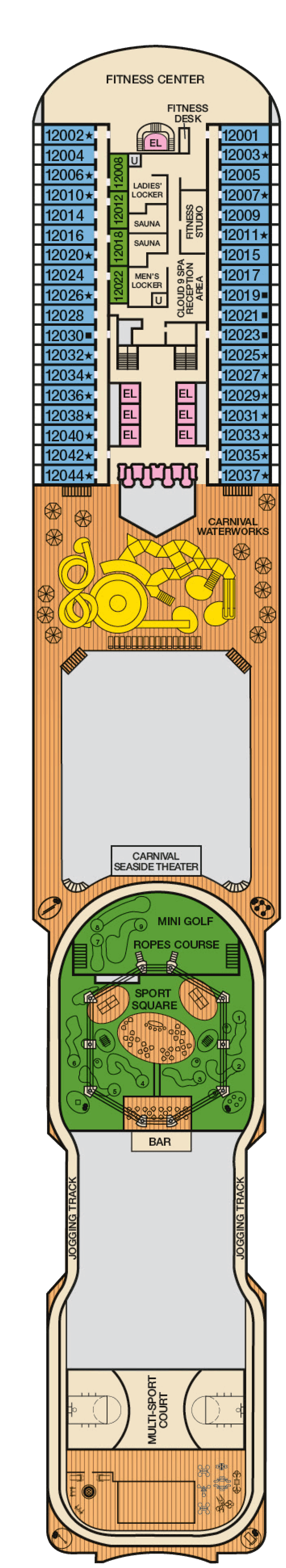 Spa & Sports (Deck 12) deck plan for Carnival Breeze