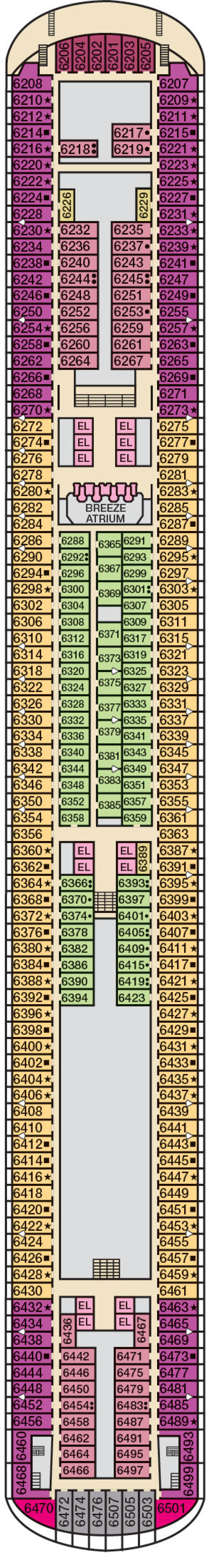 Deck 6 deck plan for Carnival Breeze