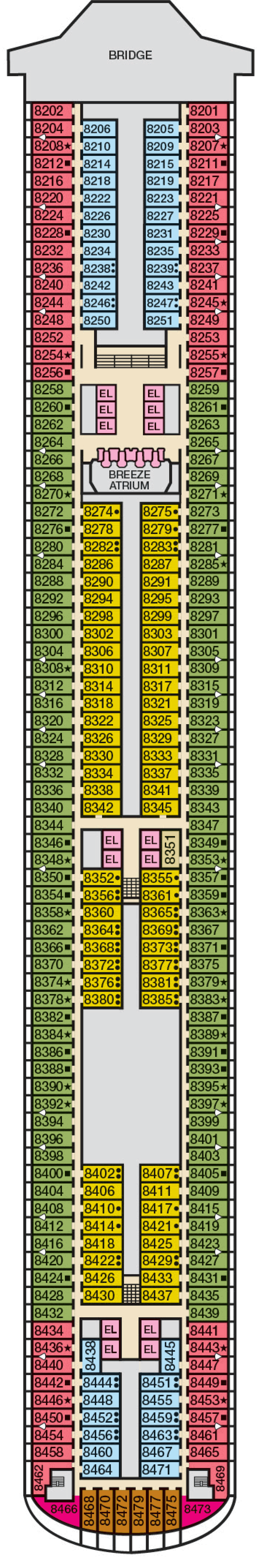 Deck 8 deck plan for Carnival Breeze