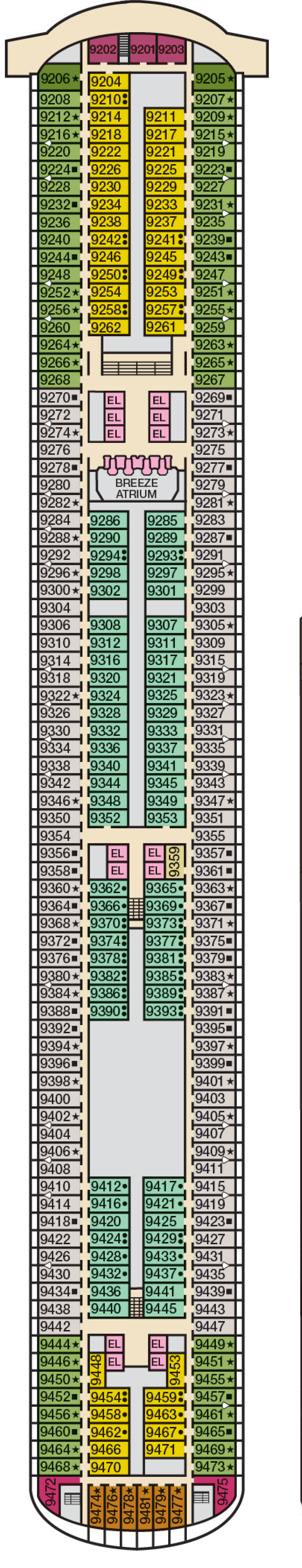 Deck 9 deck plan for Carnival Breeze