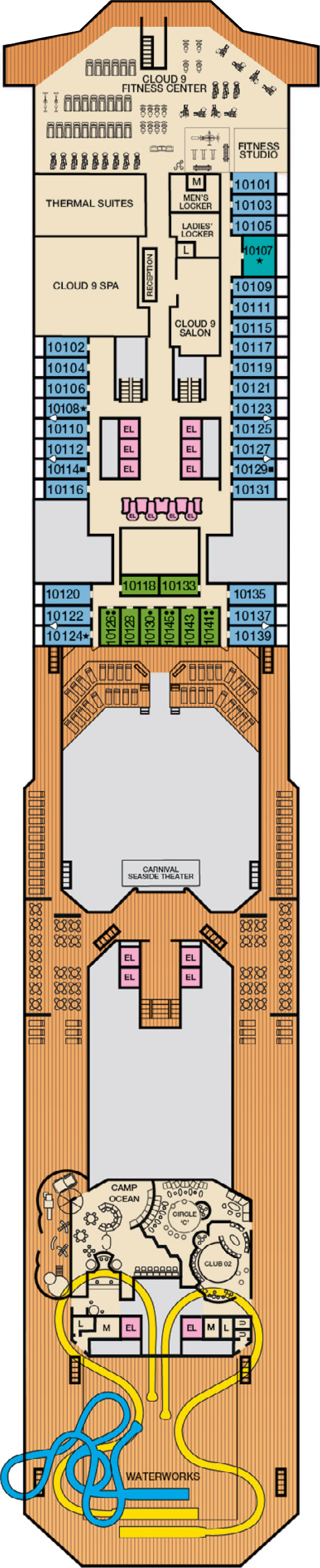 Spa & WaterWorks (Deck 10) deck plan for Carnival Sunshine