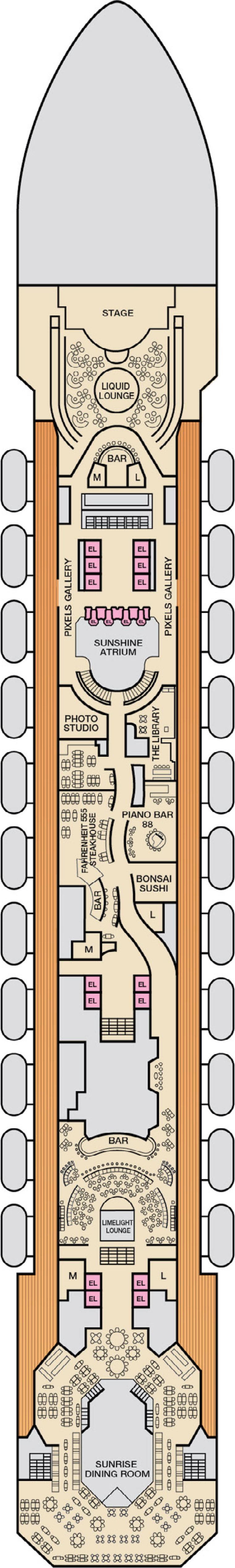 Mezzanine (Deck 4) deck plan for Carnival Sunshine