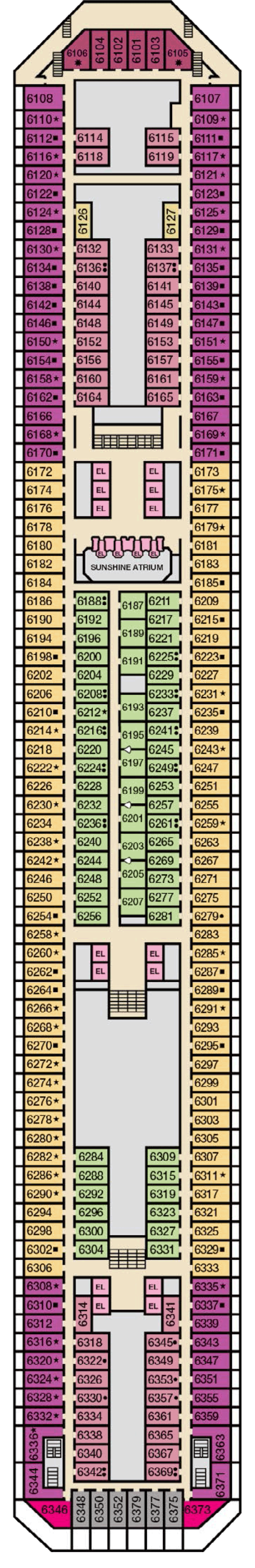 Deck 6 deck plan for Carnival Sunshine