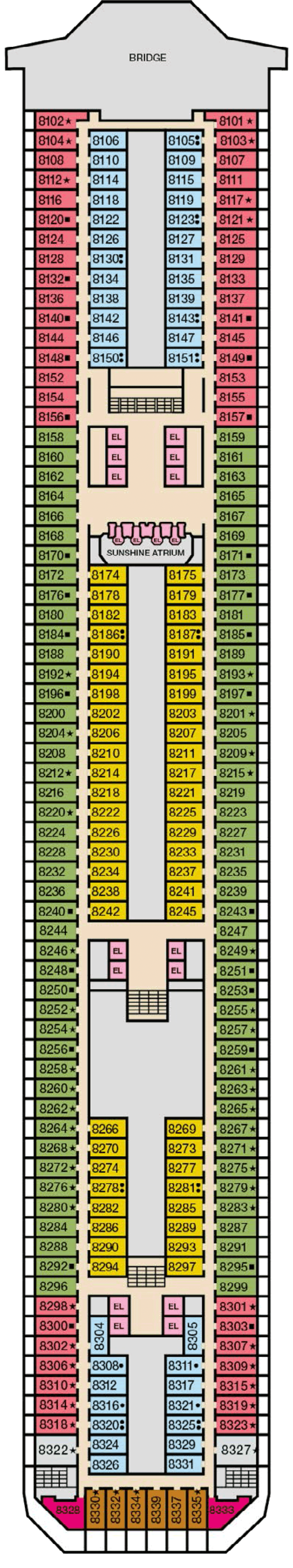 Deck 8 deck plan for Carnival Sunshine