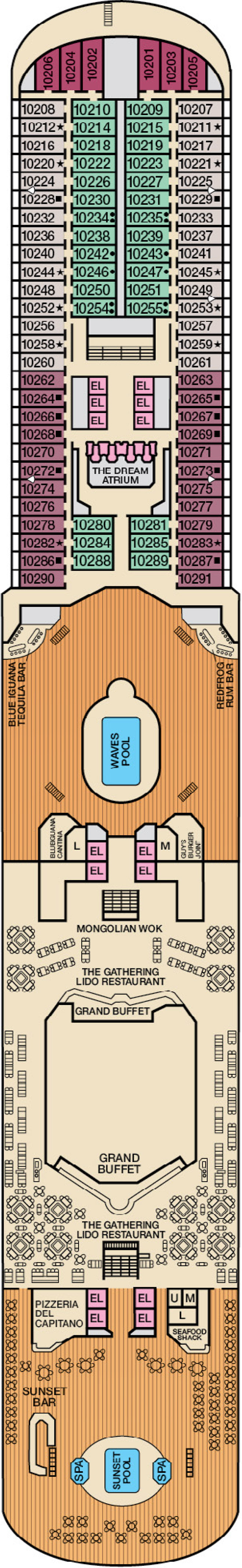 Lido (Deck 10) deck plan for Carnival Dream