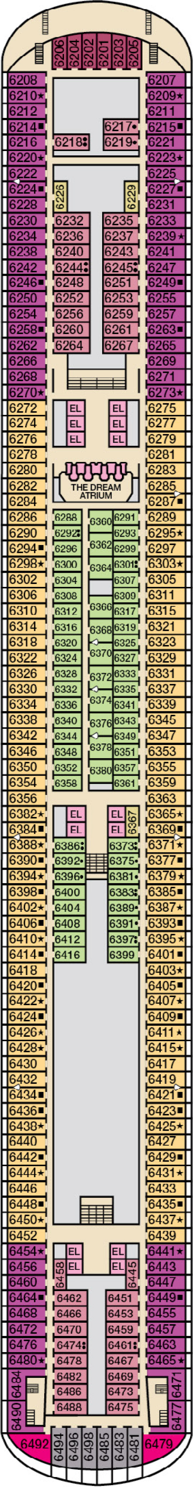 Upper (Deck 6) deck plan for Carnival Dream