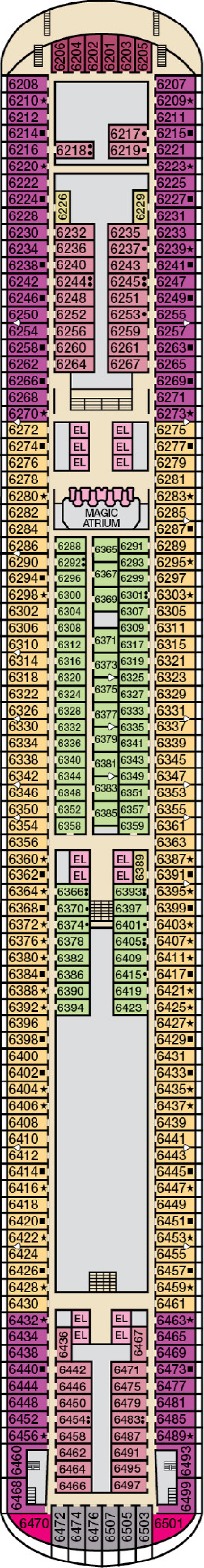 Deck 6 deck plan for Carnival Magic