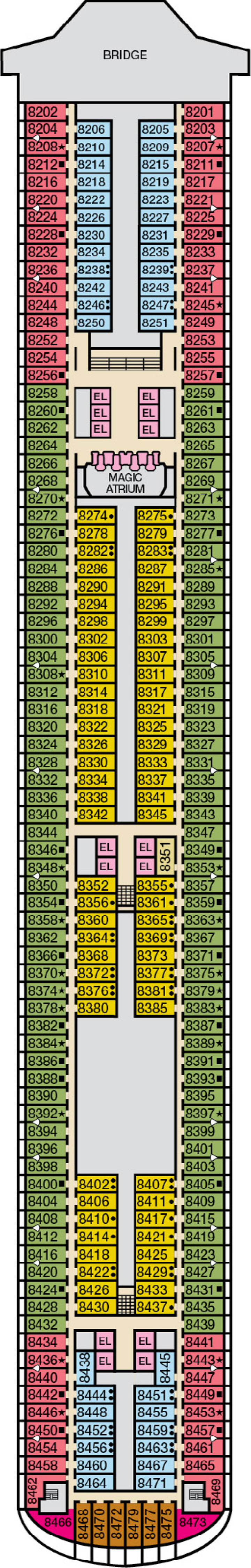 Deck 8 deck plan for Carnival Magic