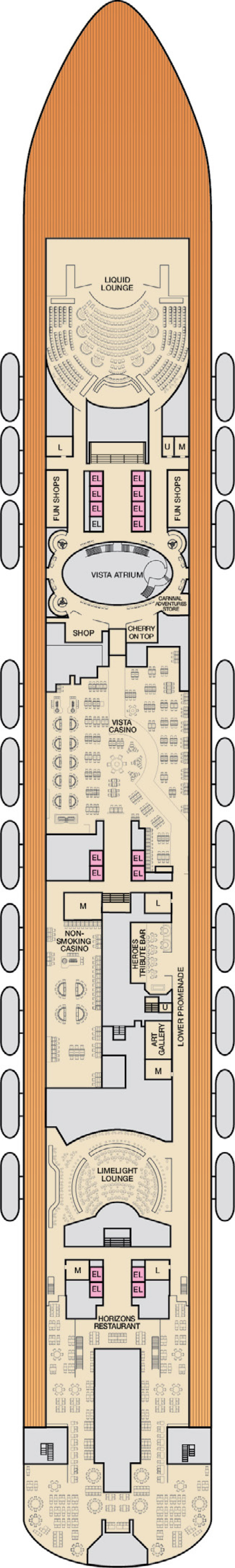 Mezzanine (Deck 4) deck plan for Carnival Vista