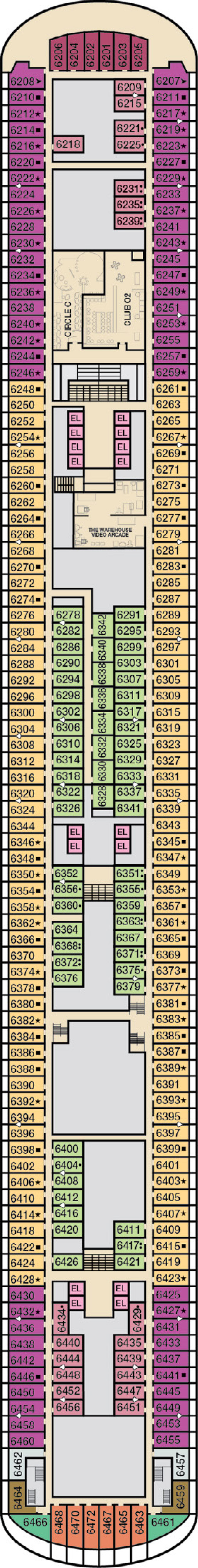 Deck 6 deck plan for Carnival Vista