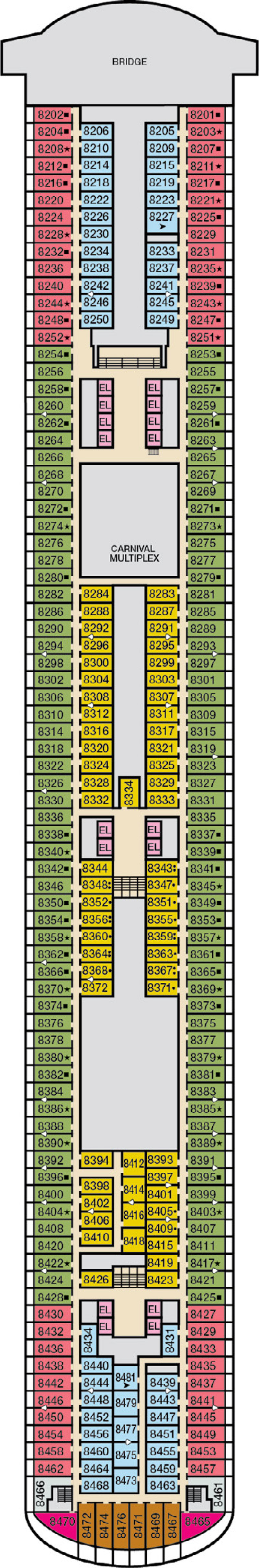 Deck 8 deck plan for Carnival Vista