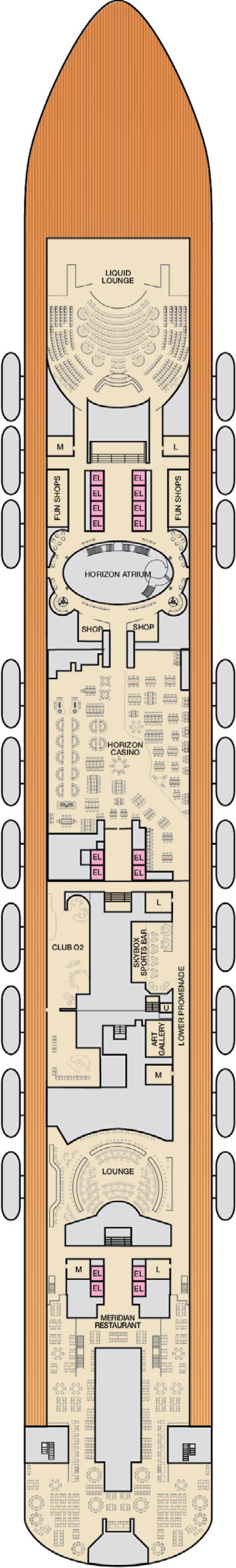 Mezzanine (Deck 4) deck plan for Carnival Horizon
