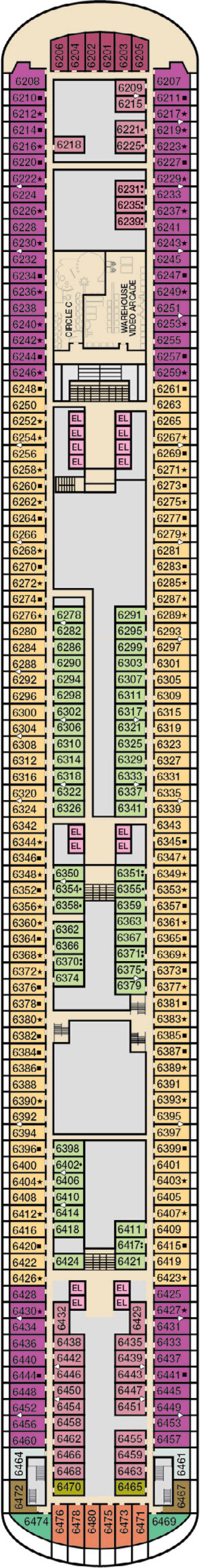 Deck 6 deck plan for Carnival Horizon