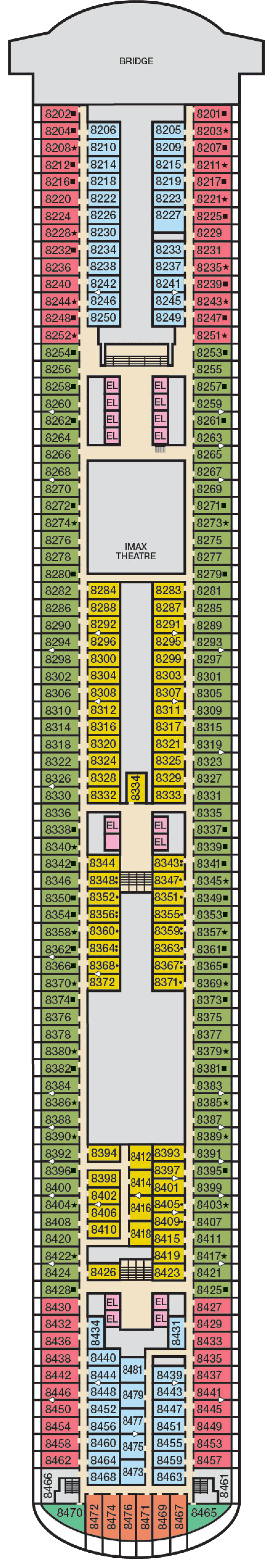 Deck 8 deck plan for Carnival Horizon
