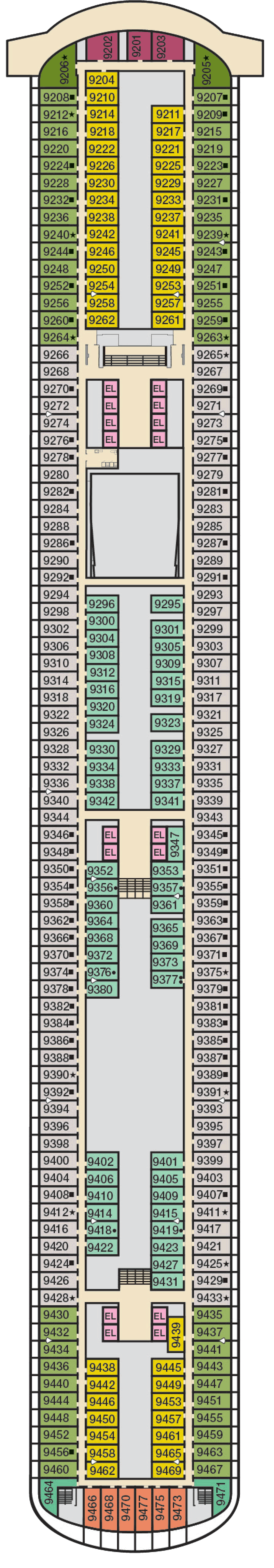 Deck 9 deck plan for Carnival Panorama