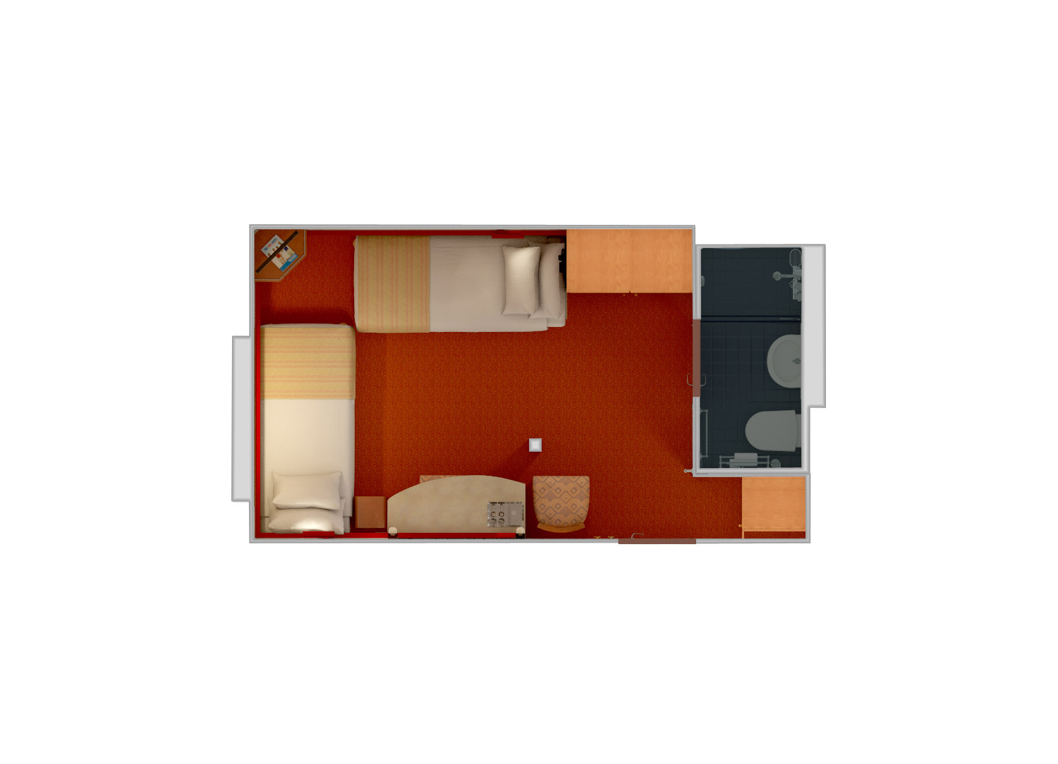 Interior stateroom on Carnival Ecstasy