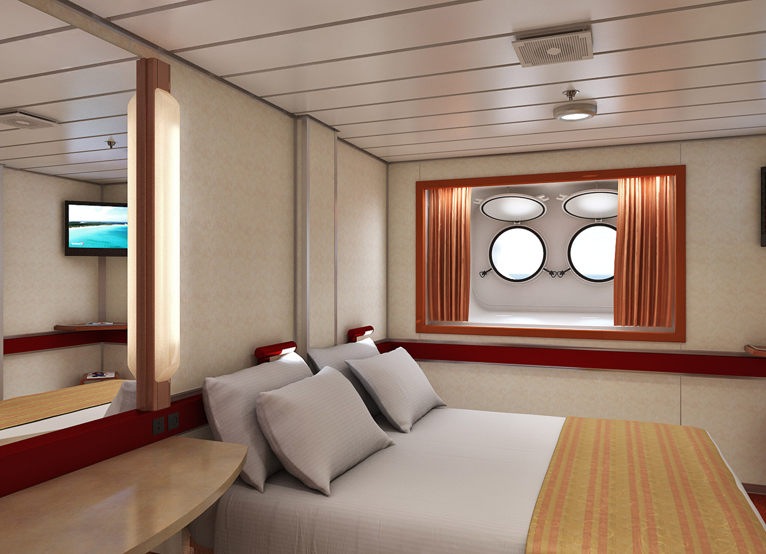 Interior with Porthole stateroom on Carnival Sensation
