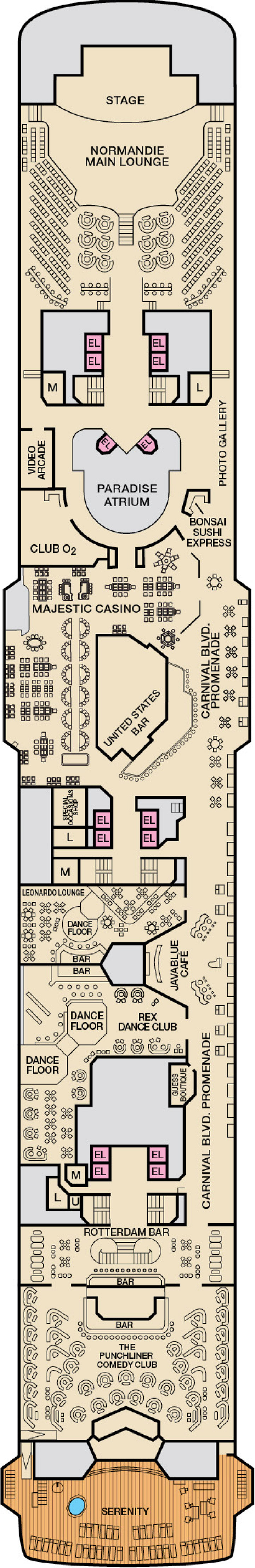 Promenade (Deck 9) deck plan for Carnival Paradise