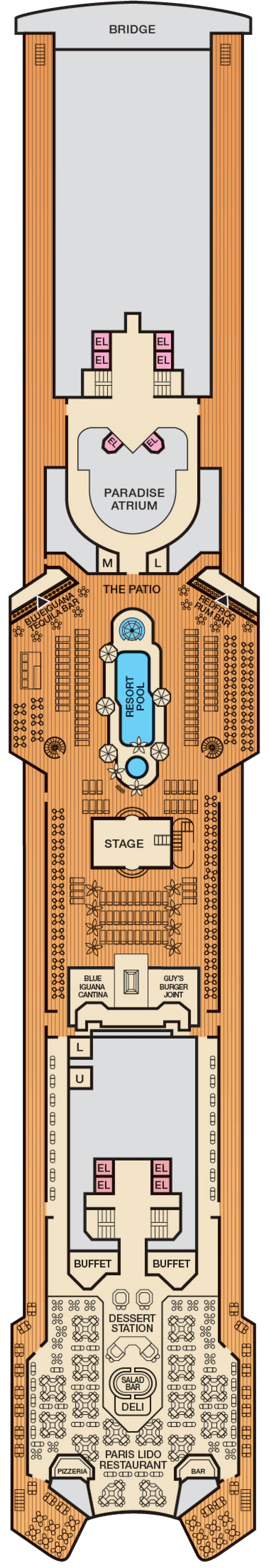 Lido (Deck 10) deck plan for Carnival Paradise
