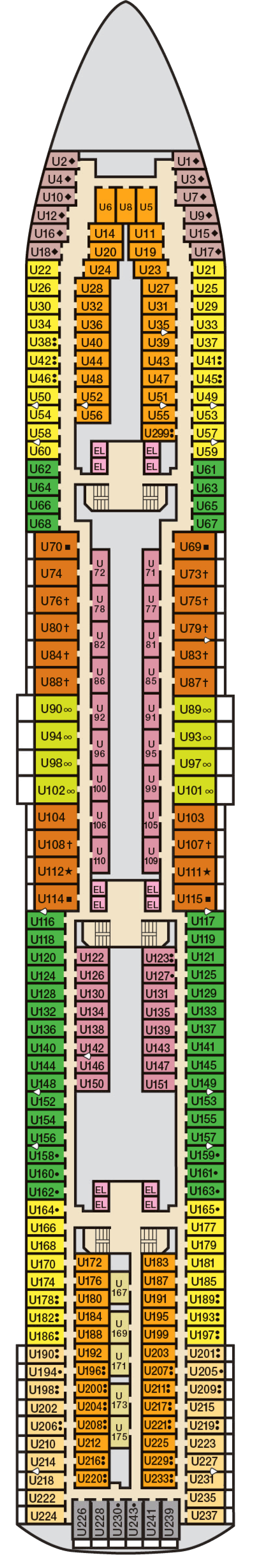 Upper (Deck 6) deck plan for Carnival Paradise