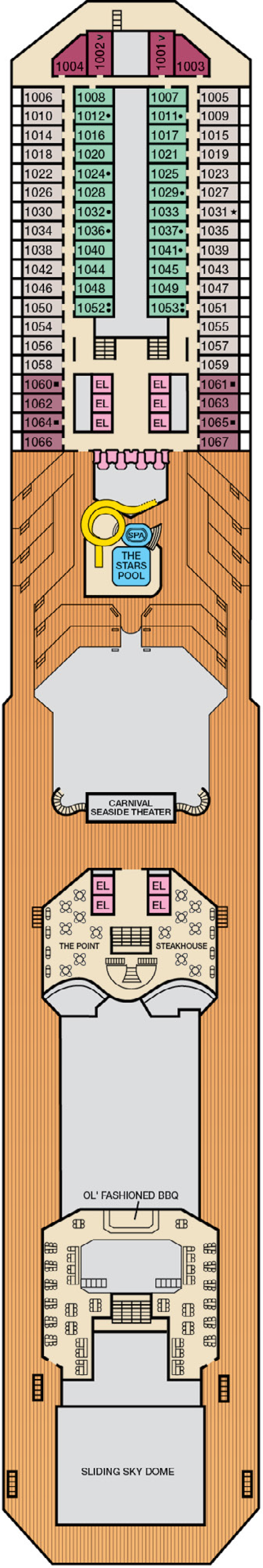 Panorama (Deck 10) deck plan for Carnival Conquest