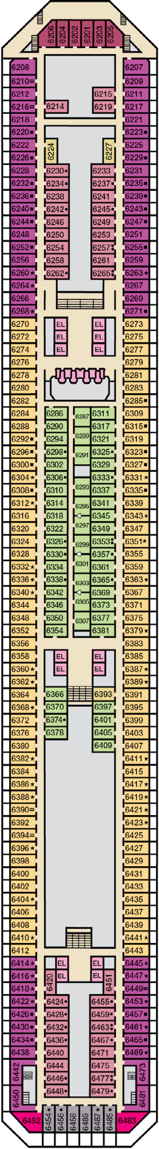 Upper (Deck 6) deck plan for Carnival Conquest