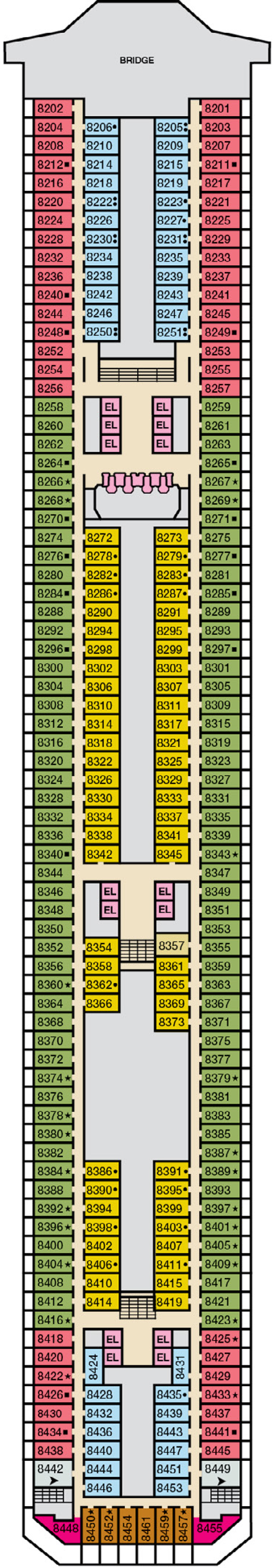 Verandah (Deck 8) deck plan for Carnival Conquest