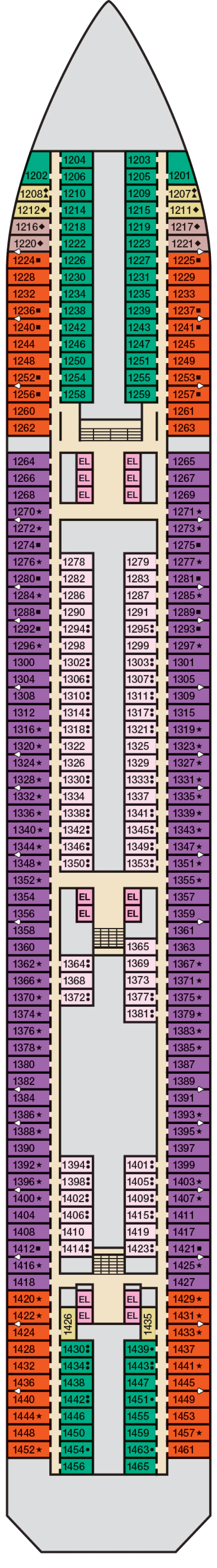 Riviera (Deck 1) deck plan for Carnival Conquest