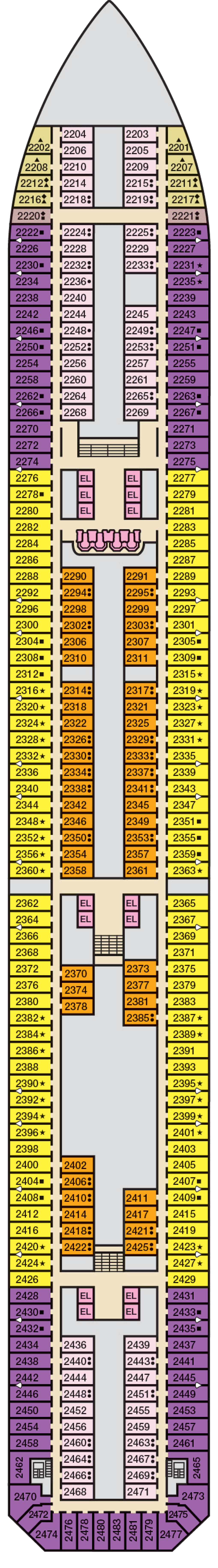 Main (Deck 2) deck plan for Carnival Conquest
