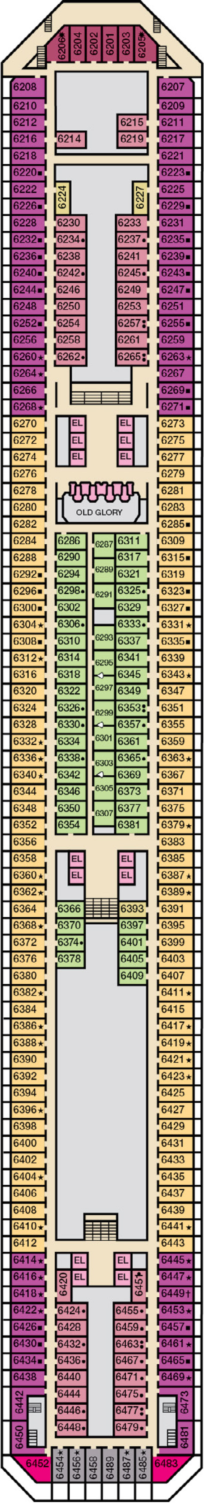 Upper (Deck 6) deck plan for Carnival Glory 