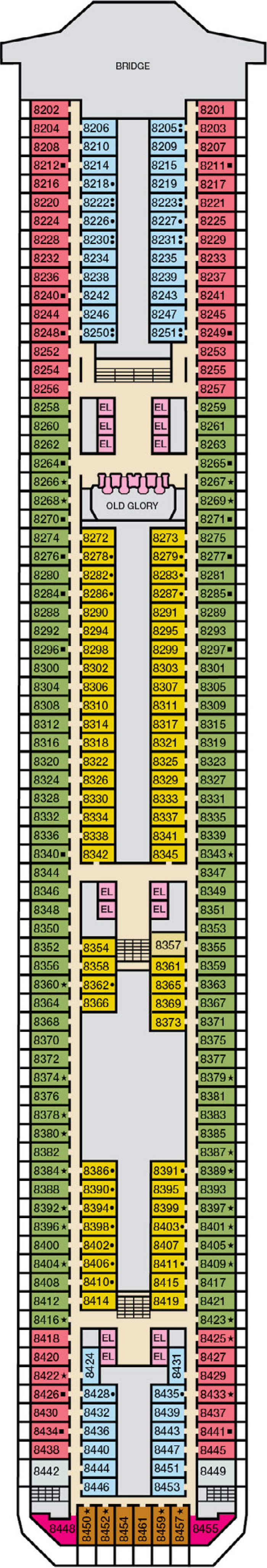 Verandah (Deck 8) deck plan for Carnival Glory 