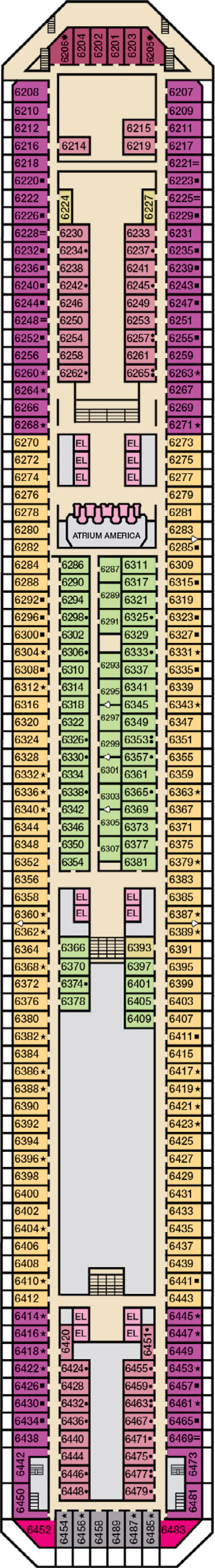 Upper (Deck 6) deck plan for Carnival Valor