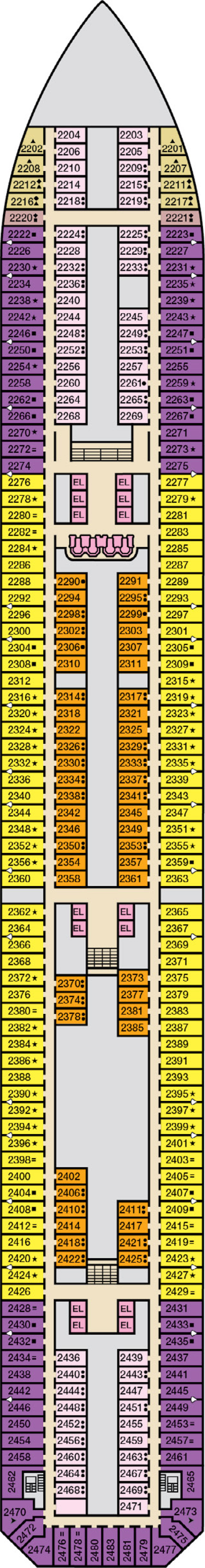 Main (Deck 2) deck plan for Carnival Freedom