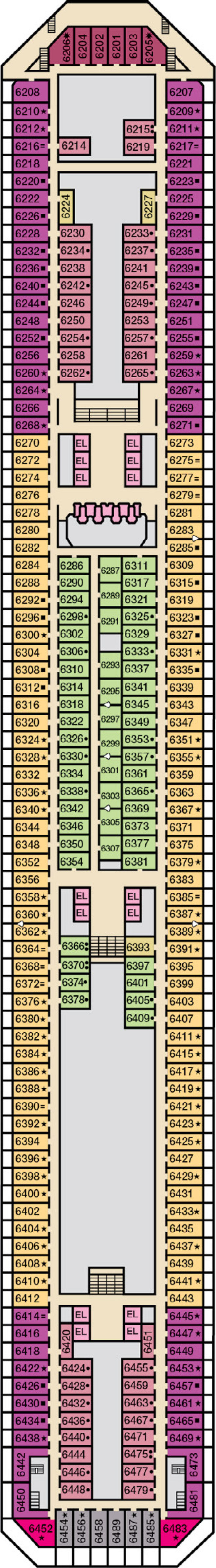 Upper (Deck 6) deck plan for Carnival Freedom