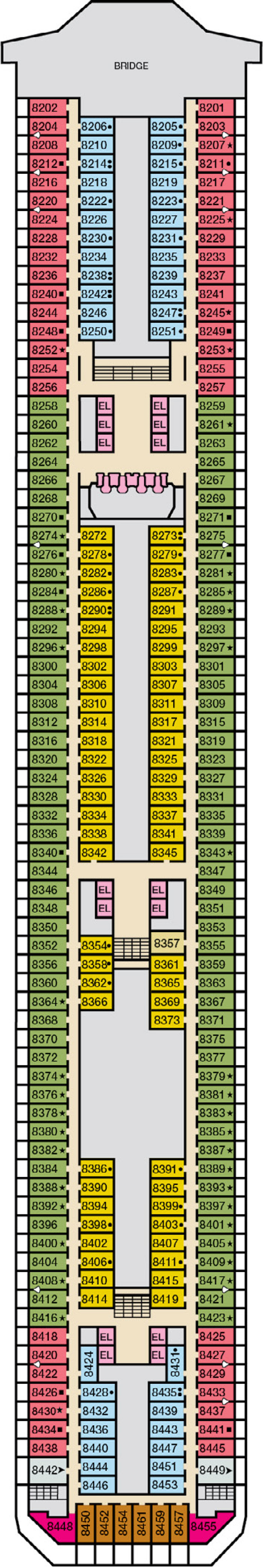 Verandah (Deck 8) deck plan for Carnival Freedom