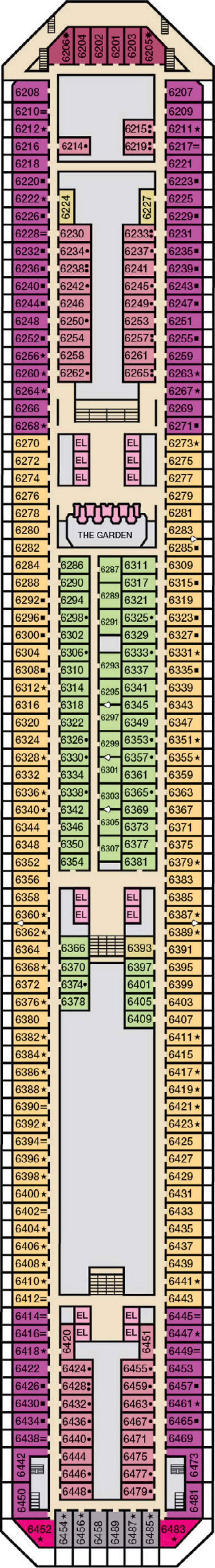 Upper (Deck 6) deck plan for Carnival Liberty 