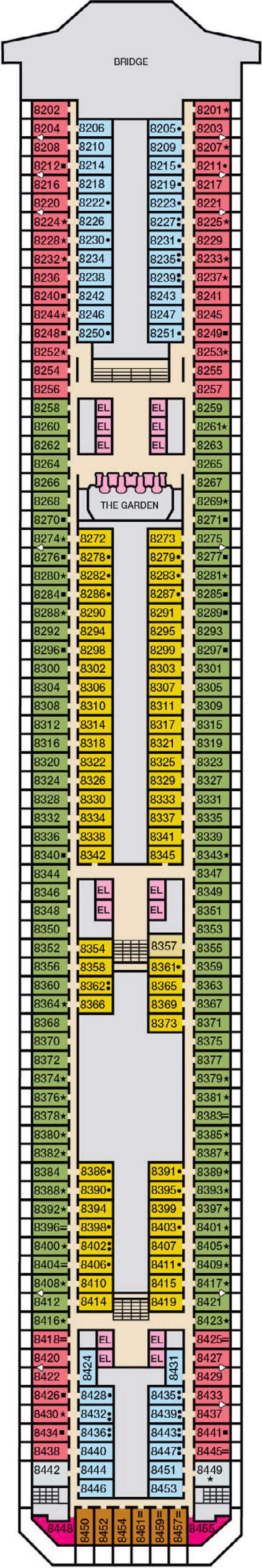 Verandah (Deck 8) deck plan for Carnival Liberty 