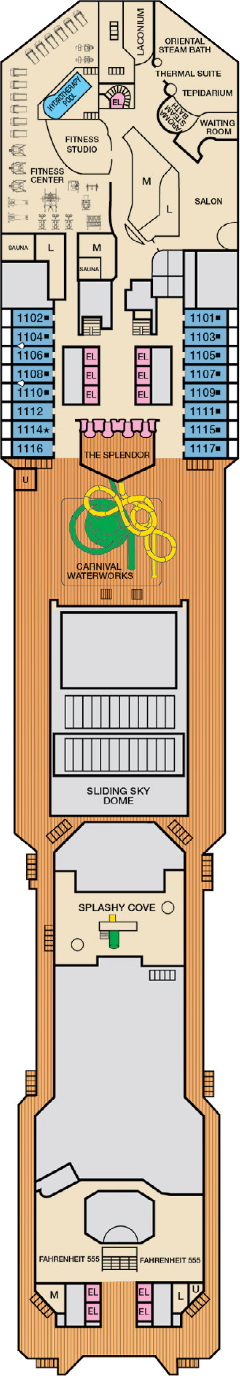 Spa (Deck 11) deck plan for Carnival Splendor