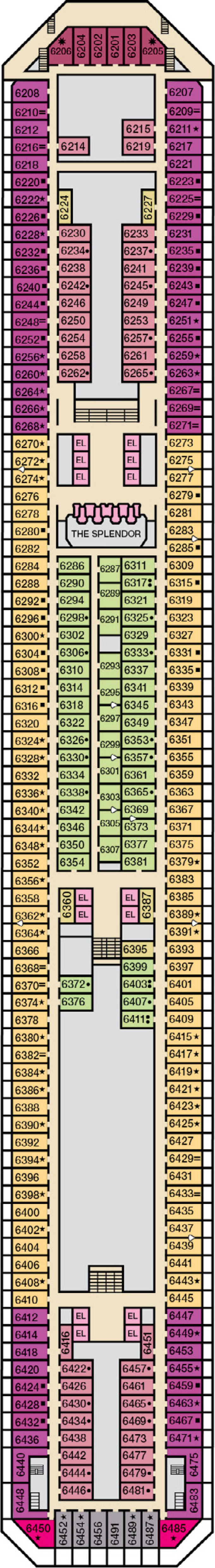 Upper (Deck 6) deck plan for Carnival Splendor