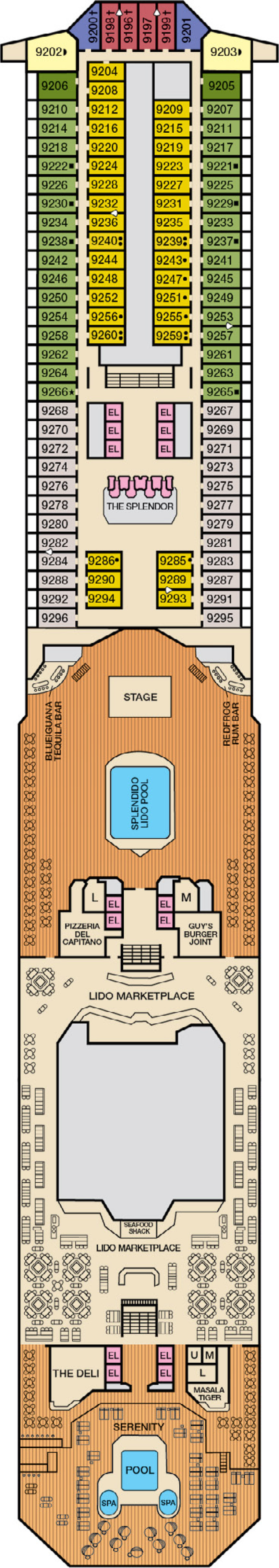 Lido (Deck 9) deck plan for Carnival Splendor