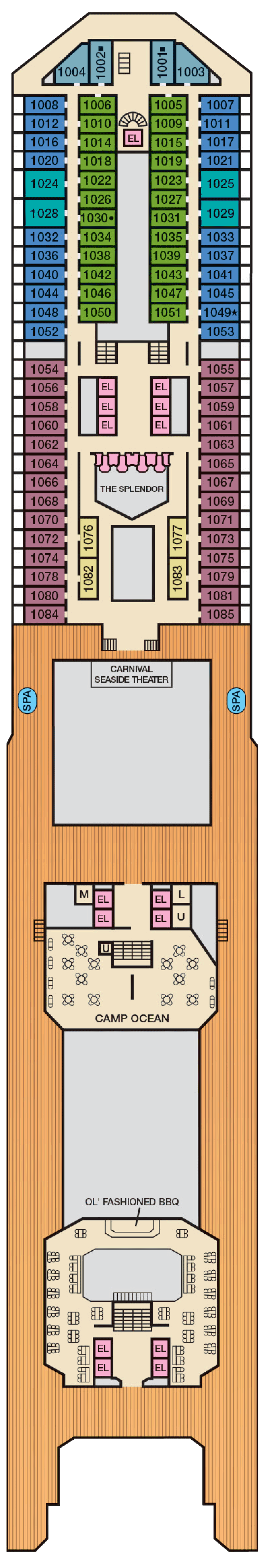 Panorama (Deck 10) deck plan for Carnival Splendor