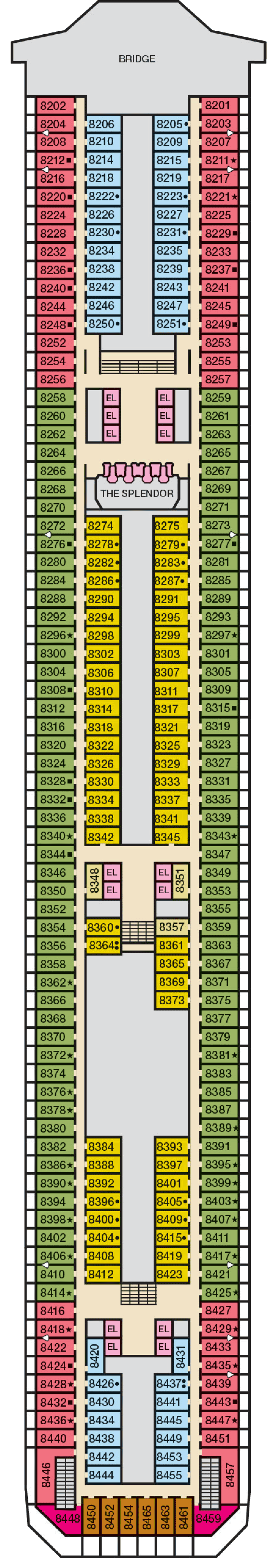 Verandah (Deck 8) deck plan for Carnival Splendor
