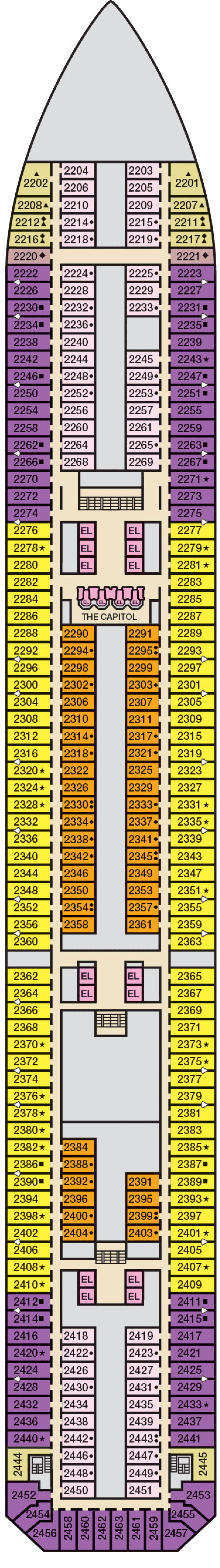 Main (Deck 2) deck plan for Carnival Triumph