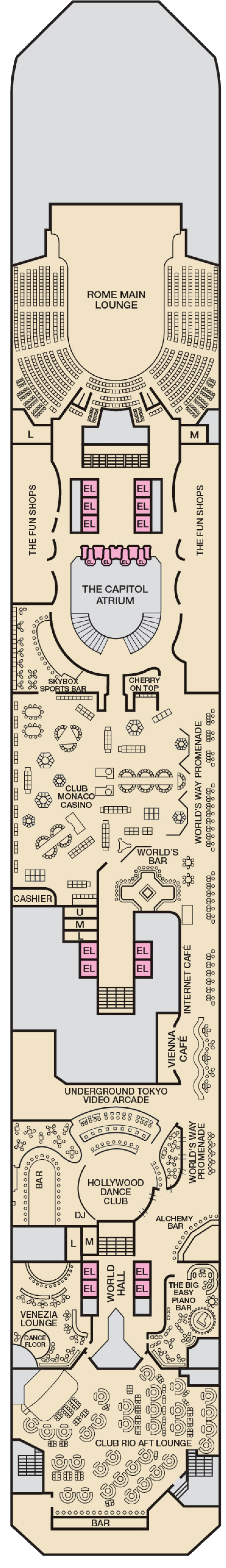Promenade (Deck 5) deck plan for Carnival Triumph