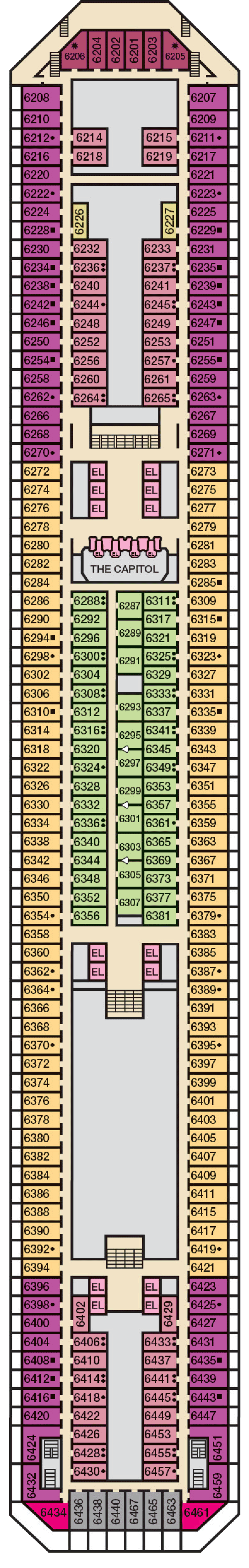 Upper (Deck 6) deck plan for Carnival Triumph