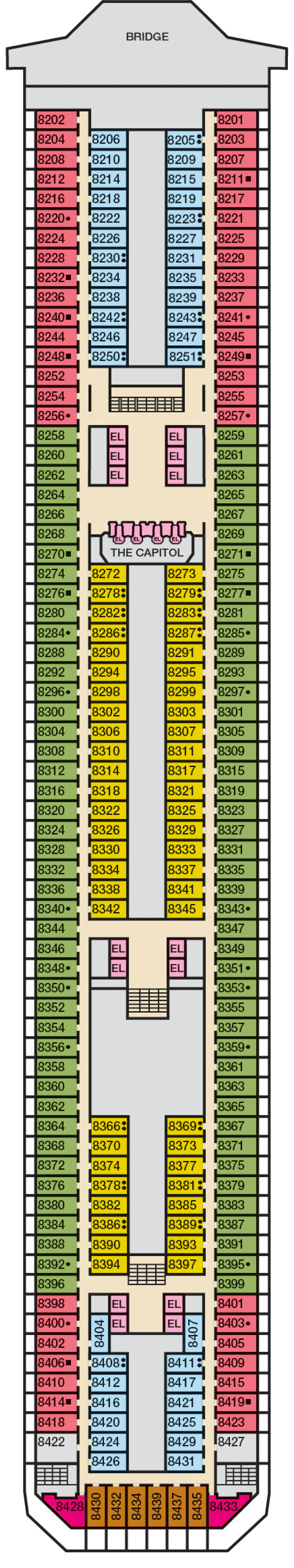 Verandah (Deck 8) deck plan for Carnival Triumph