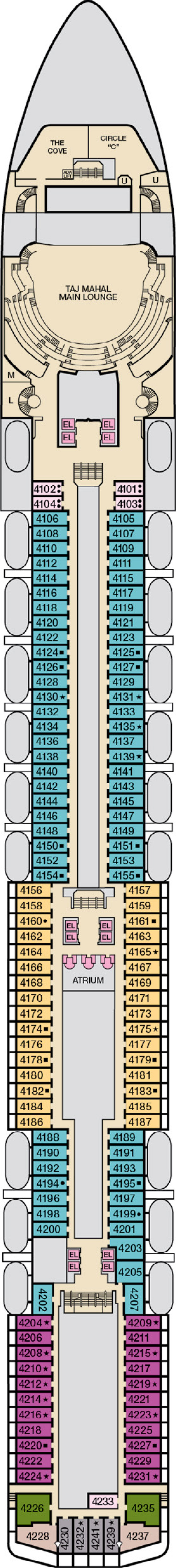 Main (Deck 4) deck plan for Carnival Pride