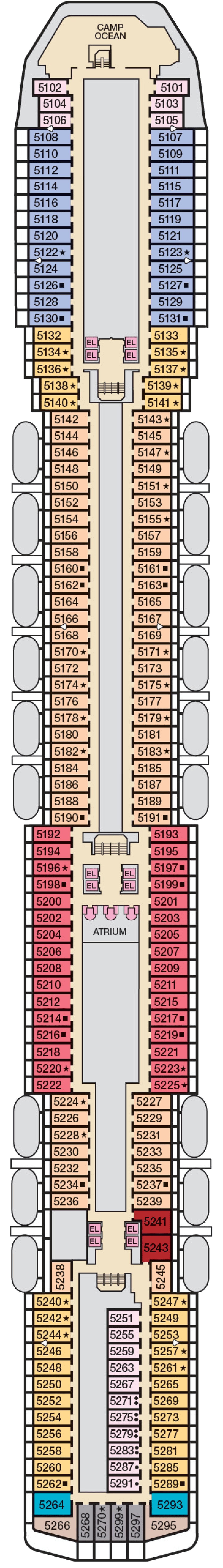 Upper (Deck 5) deck plan for Carnival Pride