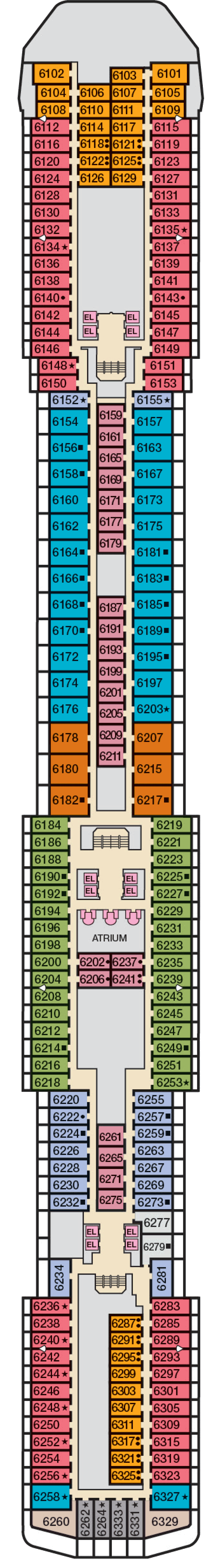 Empress (Deck 6) deck plan for Carnival Miracle