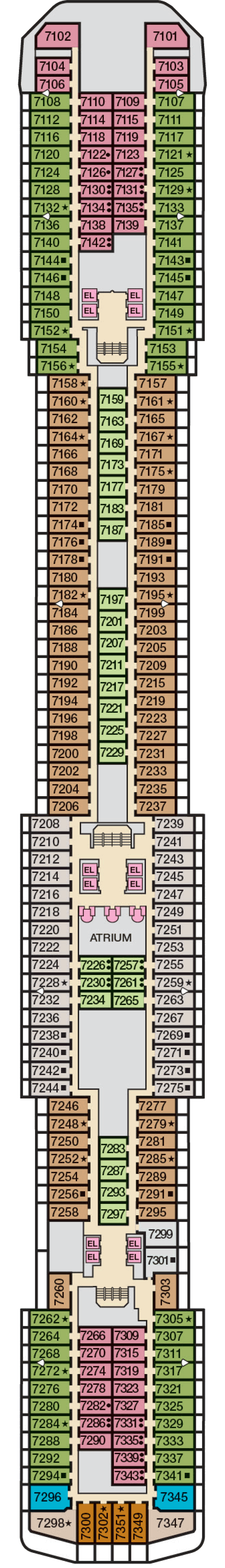 Verandah (Deck 7) deck plan for Carnival Miracle